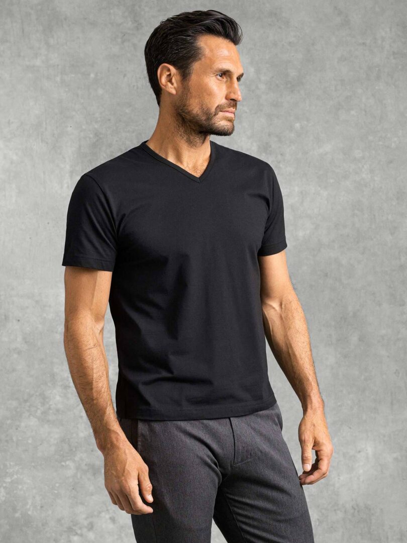 Black V-Neck Cotton T-Shirt - Image 1